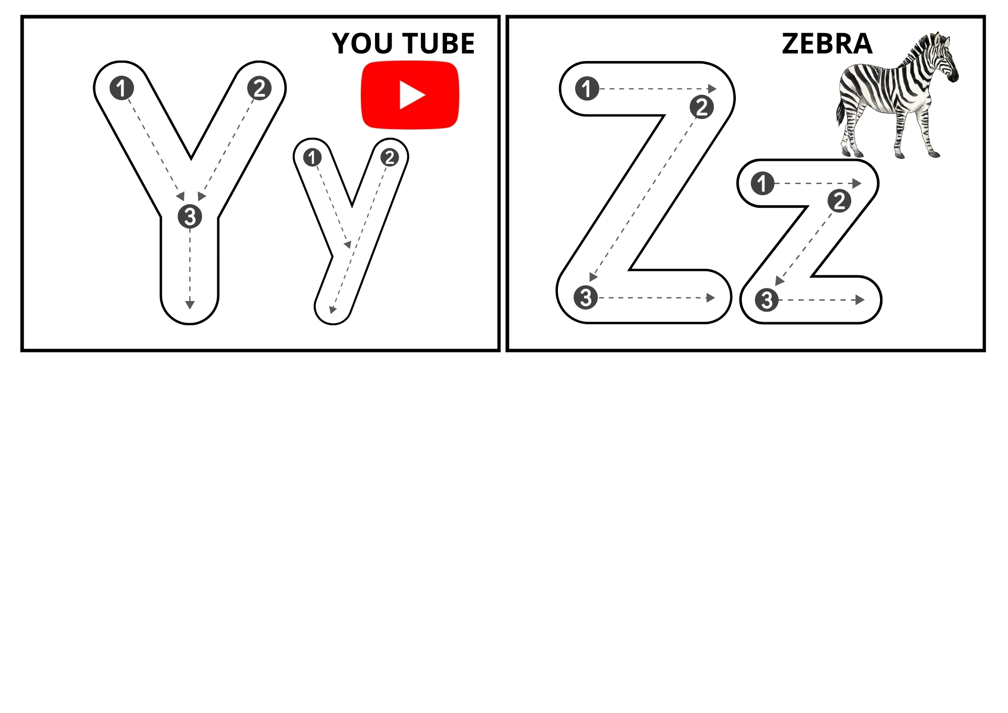 Fichas de traçado das letras Y e Z
